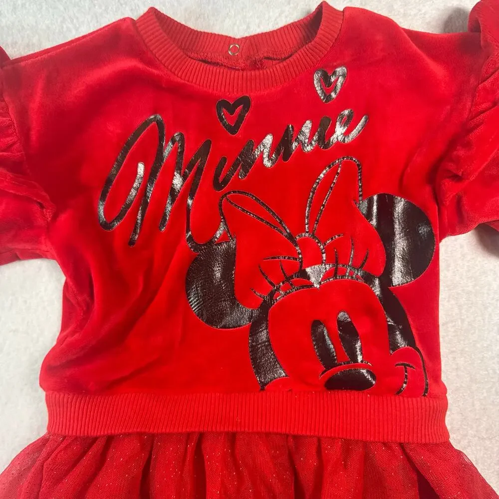12M Disney Baby Minnie Mouse Outfit Long sleeve with built in tutu like skirt